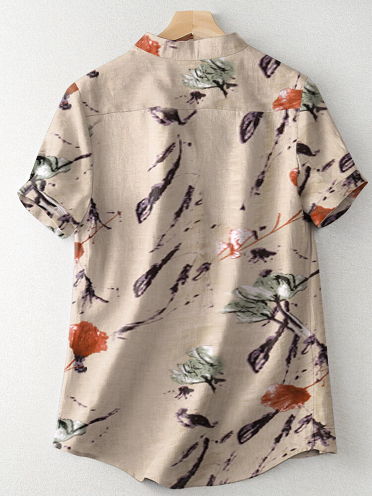 Random Flower Print Button Short Sleeve V neck Blouse Random Flower Print Button Short Sleeve V neck Blouse