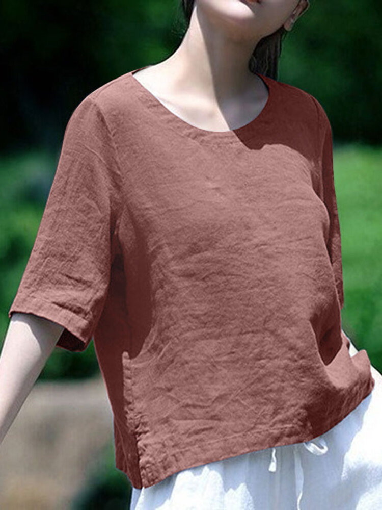 Solid Half Sleeve Crew Neck Casual Women Blouse Solid Half Sleeve Crew Neck Casual Women Blouse