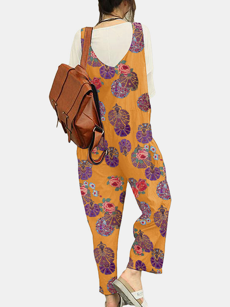 Tribal Flower Print Wide Leg Jumpsuit For Women Tribal Flower Print Wide Leg Jumpsuit For Women