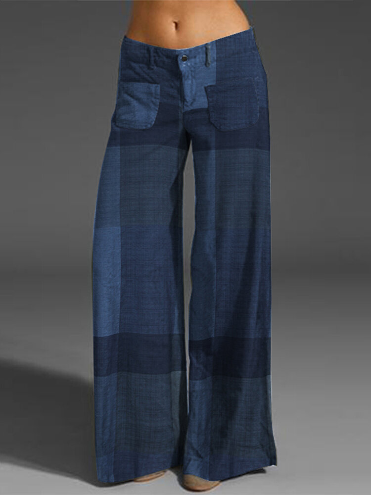 Check Print Pocket Zipper Button Pants For Women Check Print Pocket Zipper Button Pants For Women