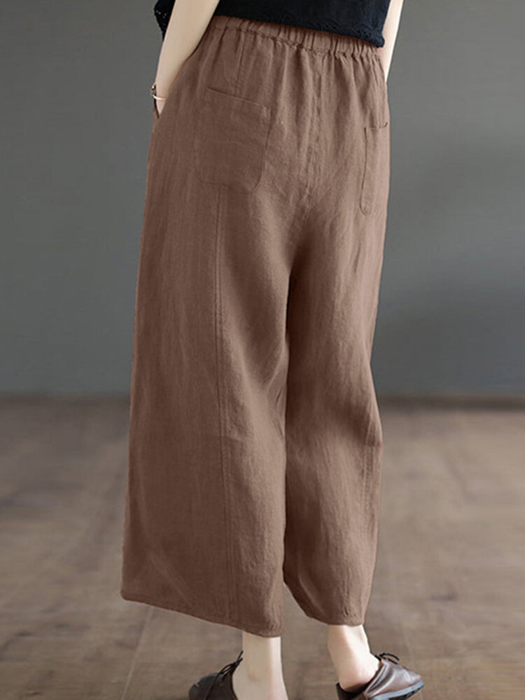 Solid Asymmetrical Hem Pocket Wide Leg Crop Pants Solid Asymmetrical Hem Pocket Wide Leg Crop Pants