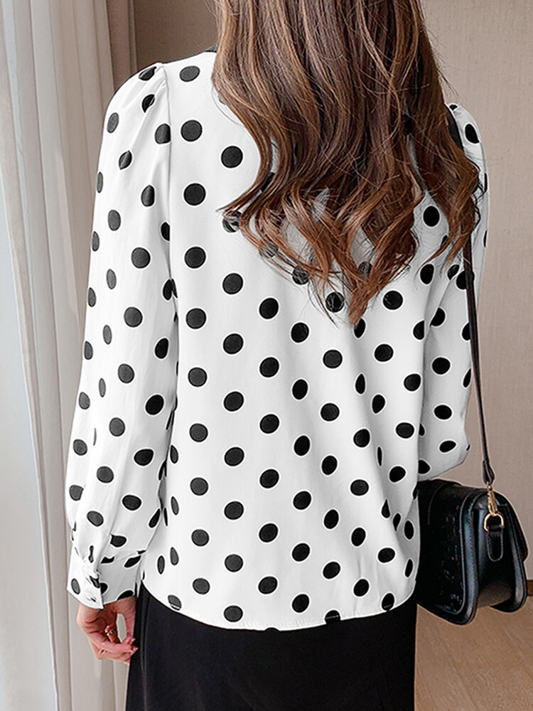 Polka Dot Contrast Color Lapel Button Long Sleeve Casual Shirt Polka Dot Contrast Color Lapel Button Long Sleeve Casual Shirt