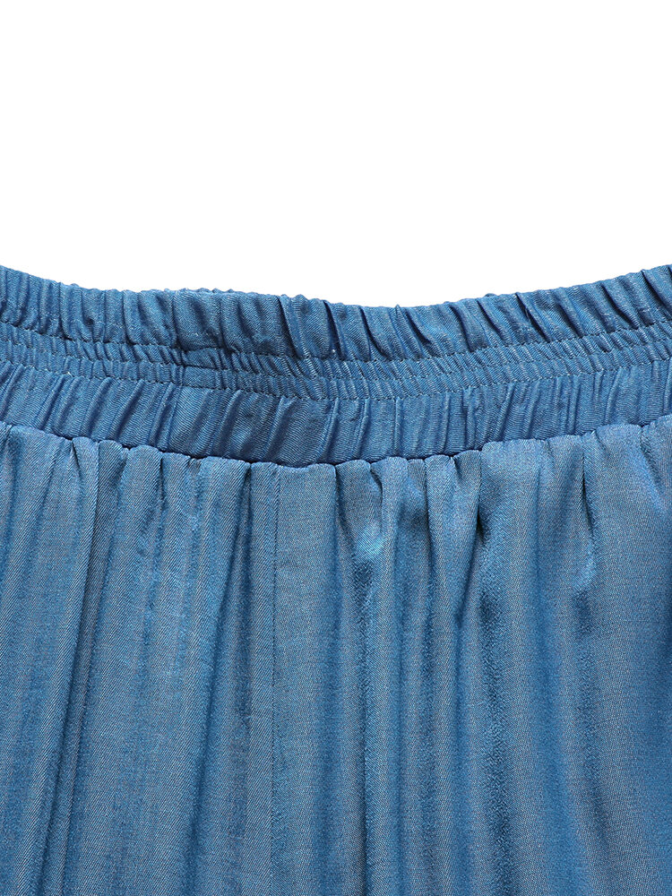 Leisure Solid Ruffle Wide Leg Pocket Pants Leisure Solid Ruffle Wide Leg Pocket Pants