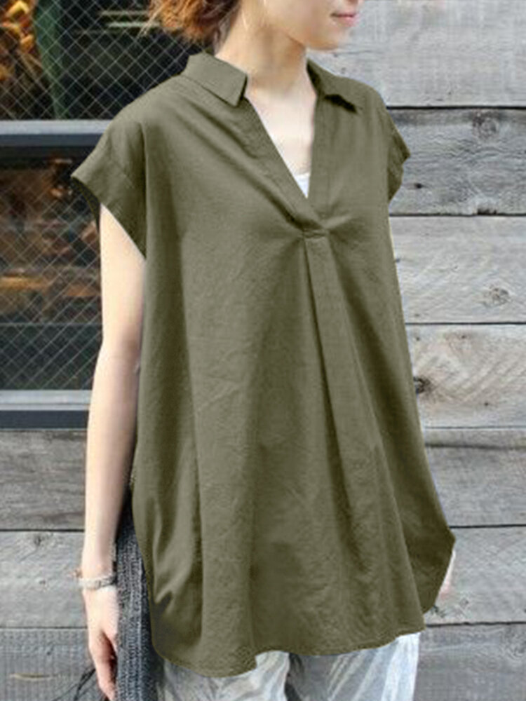 Solid Ruched V Neck Short Sleeve Casual Blouse Solid Ruched V Neck Short Sleeve Casual Blouse