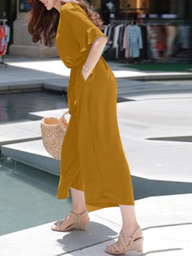 Solid Belt Pocket Button Ruffle Sleeve V neck Jumpsuit Solid Belt Pocket Button Ruffle Sleeve V neck Jumpsuit