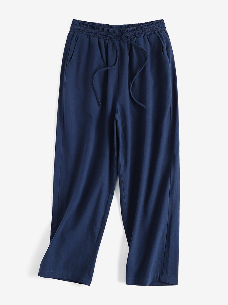 Leisure Solid Drawstring Pocket Cotton Casual Pants Leisure Solid Drawstring Pocket Cotton Casual Pants