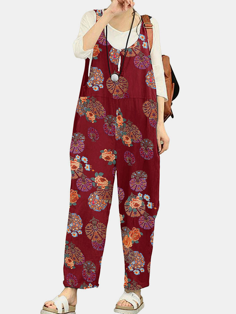Tribal Flower Print Wide Leg Jumpsuit For Women Tribal Flower Print Wide Leg Jumpsuit For Women