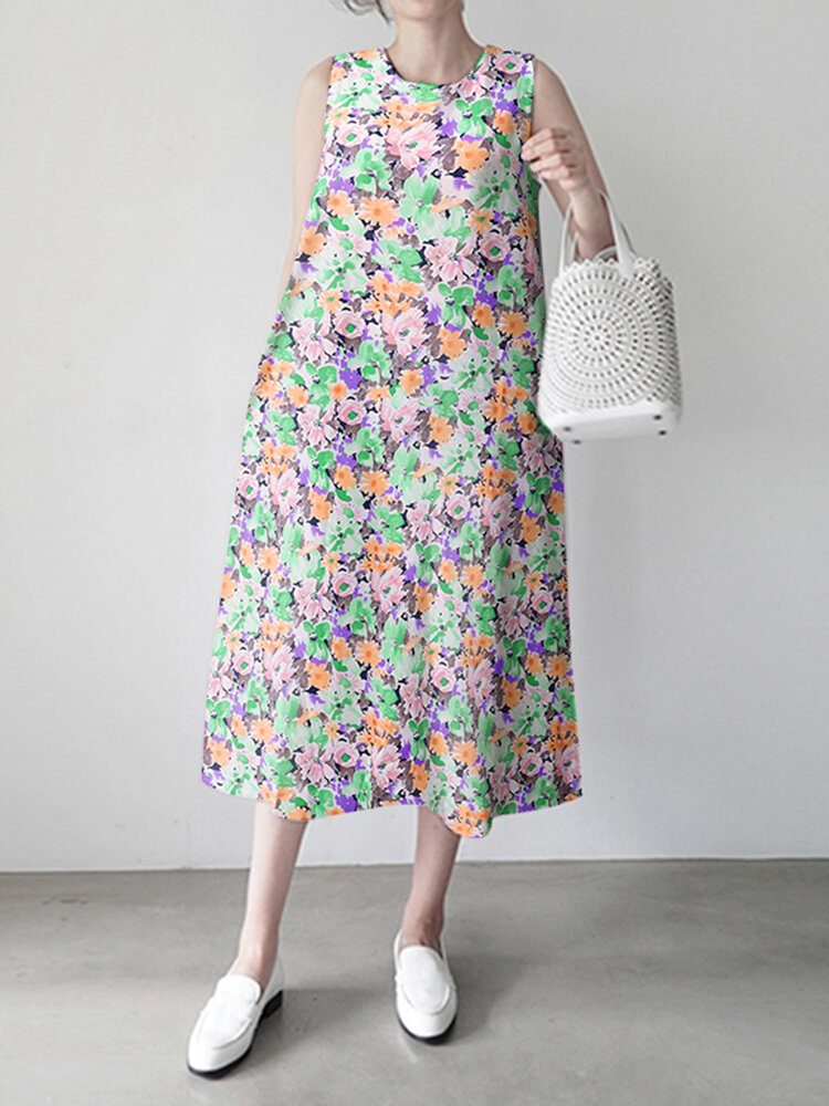 Calico Sleeveless Round Neck Print Dress Calico Sleeveless Round Neck Print Dress