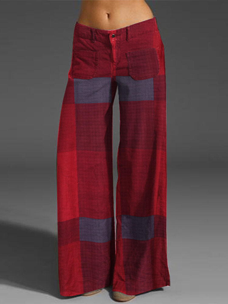 Check Print Pocket Zipper Button Pants For Women Check Print Pocket Zipper Button Pants For Women