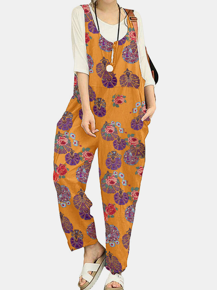 Tribal Flower Print Wide Leg Jumpsuit For Women Tribal Flower Print Wide Leg Jumpsuit For Women