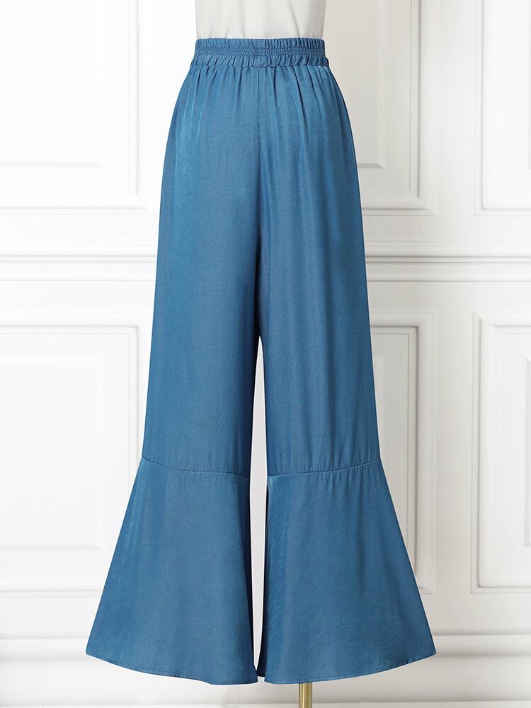 Leisure Solid Ruffle Wide Leg Pocket Pants Leisure Solid Ruffle Wide Leg Pocket Pants