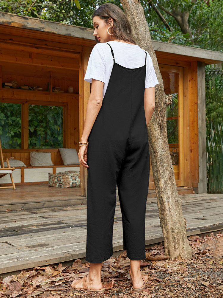 Pocket Solid Loose Fit Brief Summer Jumpsuit Pocket Solid Loose Fit Brief Summer Jumpsuit
