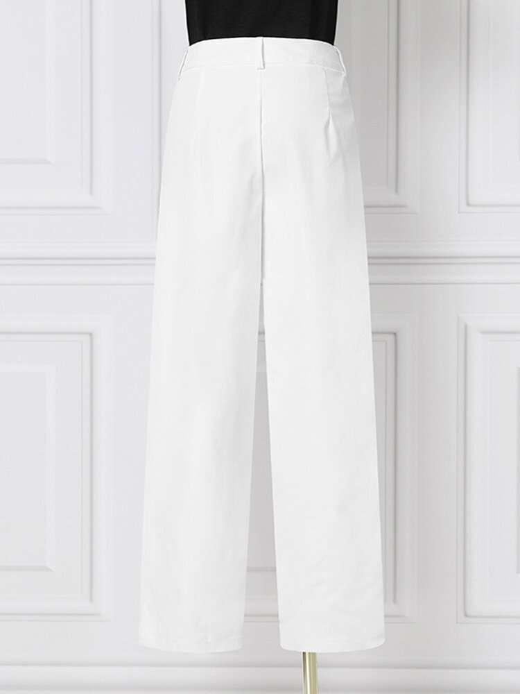 Women Zipper Pleated Commute Button Side Pocket Solid Casual Pants Women Zipper Pleated Commute Button Side Pocket Solid Casual Pants
