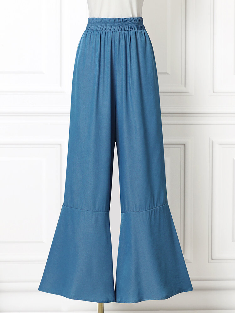 Leisure Solid Ruffle Wide Leg Pocket Pants Leisure Solid Ruffle Wide Leg Pocket Pants