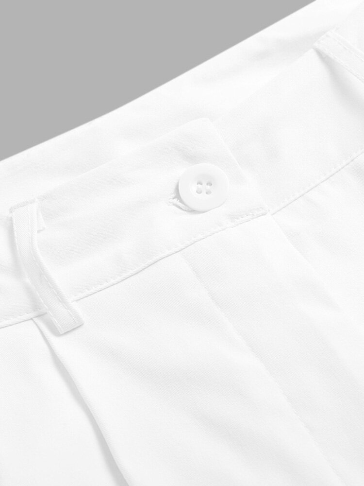 Women Zipper Pleated Commute Button Side Pocket Solid Casual Pants Women Zipper Pleated Commute Button Side Pocket Solid Casual Pants