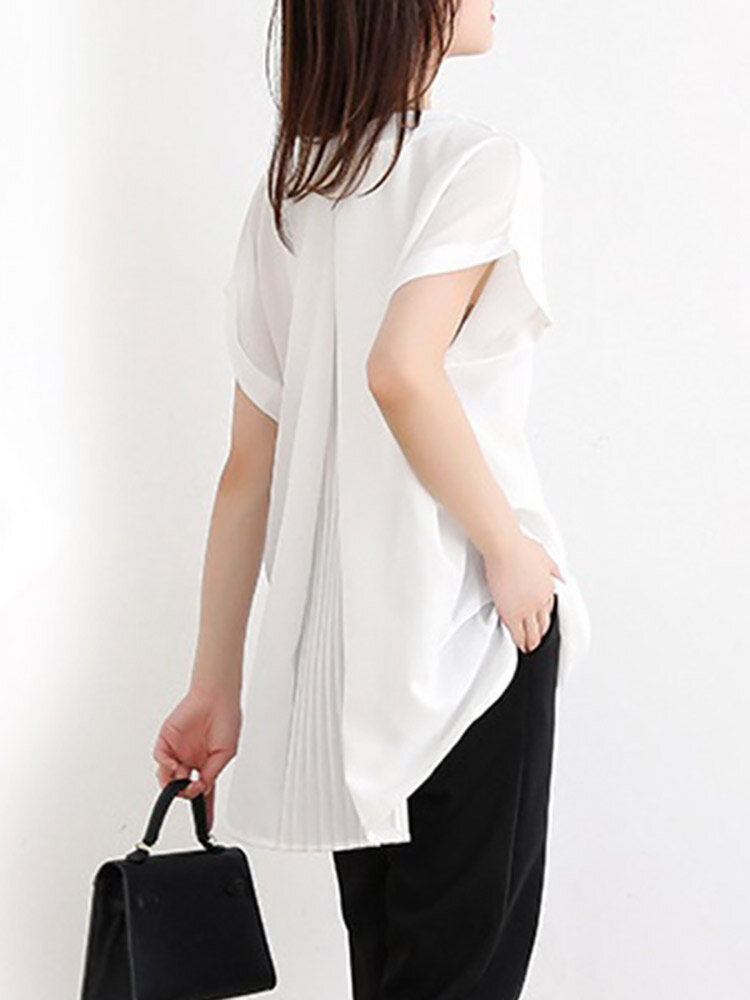 Solid Ruched Short Sleeve V Neck Casual Blouse Solid Ruched Short Sleeve V Neck Casual Blouse