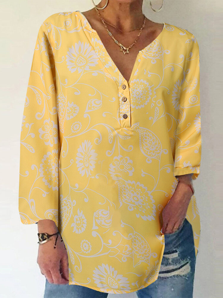 Print Button Long Sleeve Casual Blouse Print Button Long Sleeve Casual Blouse