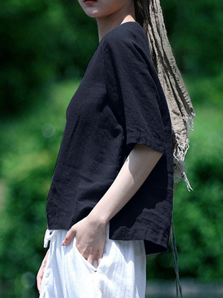Solid Half Sleeve Crew Neck Casual Women Blouse Solid Half Sleeve Crew Neck Casual Women Blouse