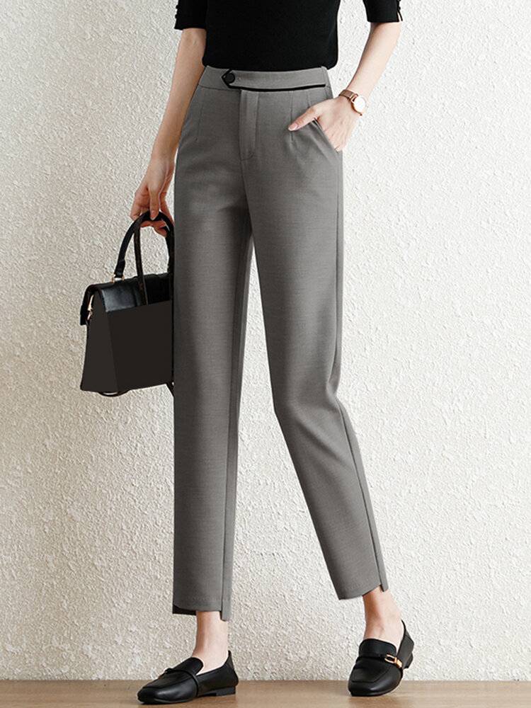 Contrast Pocket Step Hem Tailored Pants For Women