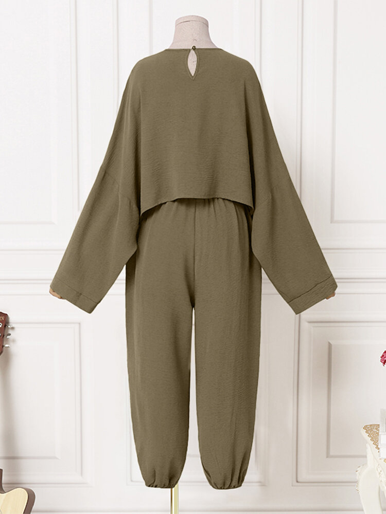 Round Neck Long Sleeve Button Pocket Solid Suit Round Neck Long Sleeve Button Pocket Solid Suit